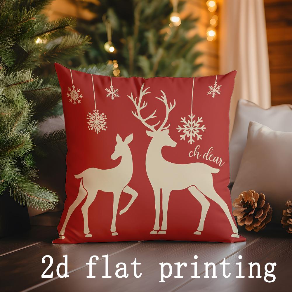 Christmas-Themed Decorative Pillow Covers With Deer Snowflakes Pattern Cushion Cover Suitable For Sofa Bedroom Car Pillow Cover