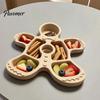 Solid Wood Fruit Bowls Wooden Christmas Divided Tray, Gingerbread Man Santa Xmas Tree Compartment Snack Rustic Kitchen Table Decor Platter,