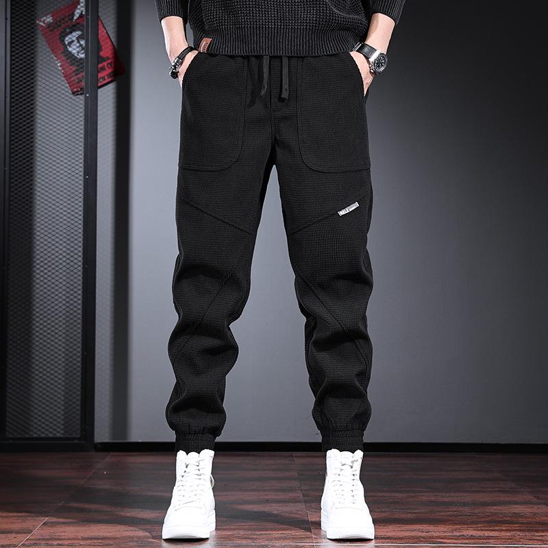 Men's Velvet-Lined Corduroy Sweatpants: Autumn/Winter, Casual, Cuffed, Loose-fit Harem Pants.