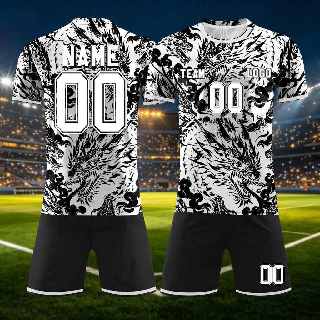 Anpassbares zweiteiliges Sporttrikot-Set mit kurzärmeligem Oberteil und Shorts, atmungsaktives Stoffmuster, Teamuniform