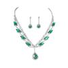 Luxury Rhinestone Beautiful Necklace Earrings Set Bridal Jewelry, Green Water Drop Pendant Earrings Accessories