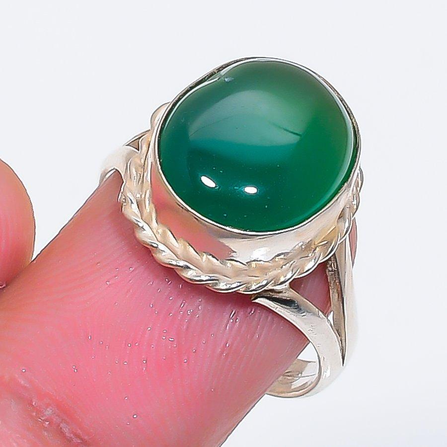 Natural Green Onyx Gemstone 925 Sterling Silver Jewelry Ring Size 7 ZS-1502