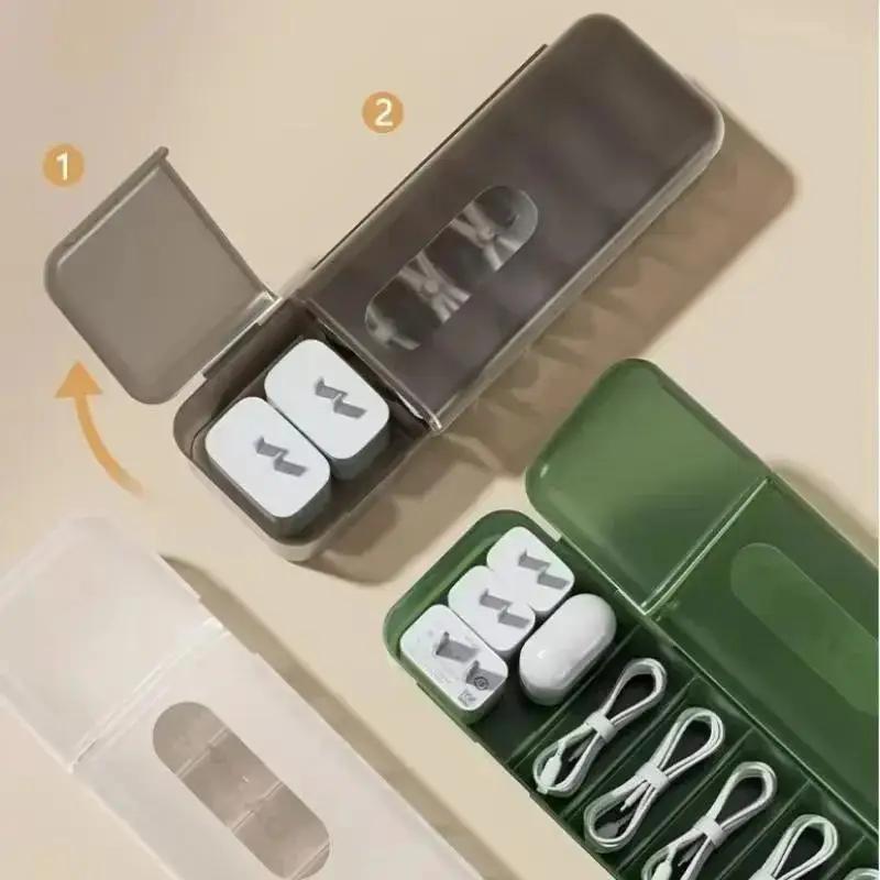 Solid Color Simple Cable Storage Box Organizer Charger Cord 7 Compartments Reusable Data Cable Storage Case Tools Accessories