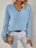 Spring/Autumn Long Sleeve Hollowed Out Knit Sweater Women's Pullover Crochet Flower Pile Loose V-Neck Base Top