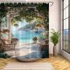 1pc Shower Curtain - Mediterranean Seaside View with a Serene Ocean, Lush Greenery, and Cozy Patio Furniture, Perfect