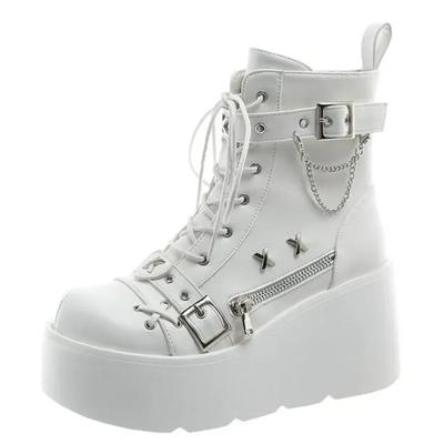 Moda 9CM Cizme de motociclete cu platformă înaltă de damă Cizme de iarnă cu toc Cizme de gleznă în stil puck Pantofi grosi pentru femei Pantofi de toamnă de primăvară pentru femei