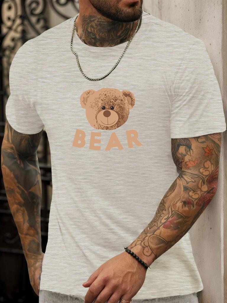 Short Sleeve TShirt Little Bear Mens 100 Cotton Pattern Printed Shirt Summer Round Neck Breathable Casual Fashion Cool Tee