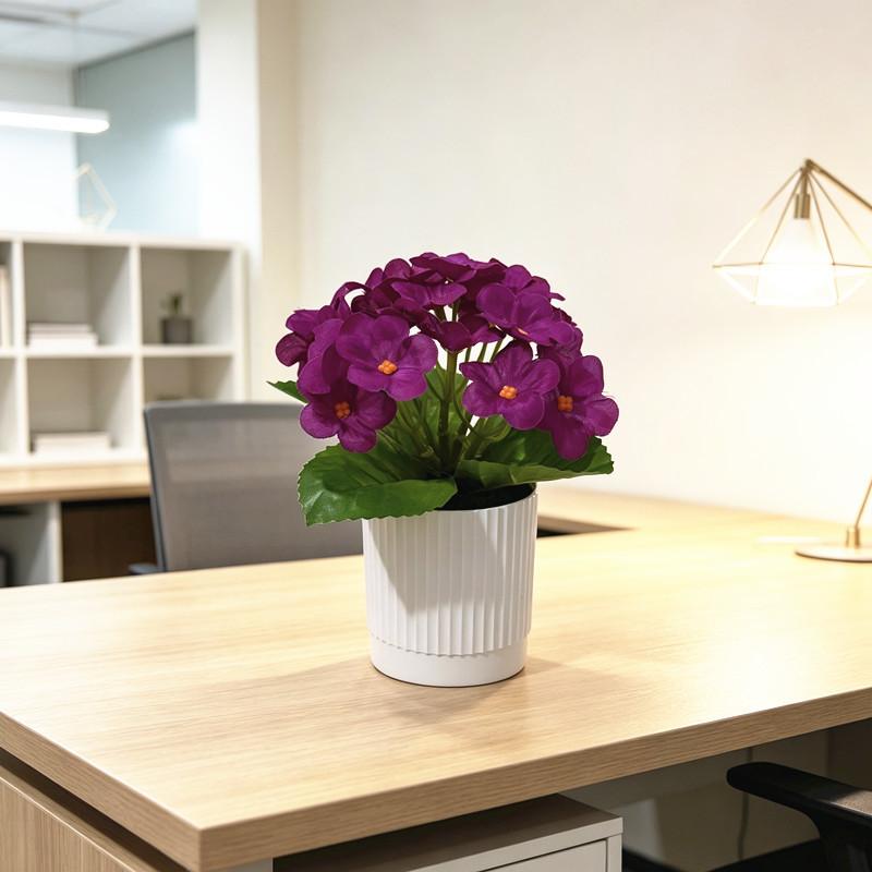 Purple Violet Artificial Plant With Plastic Base For Home Decor And Photography Props