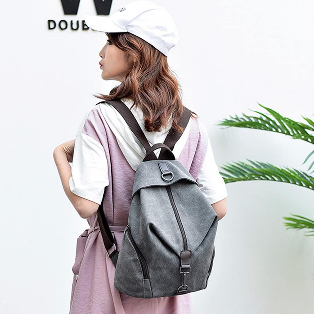 NEXSTAGES Damen Canvas Rucksack, Perfekt für Studenten, Pendler, Schule, Verabredungen, Freizeit, Großes Fassungsvermögen, Reißverschluss, Wandern und mehr,