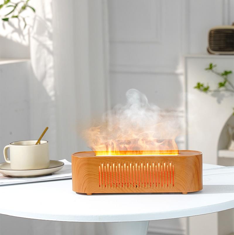 2-in-1 Ultrasonic Essential Oil Diffuser and Colorful Flame Night Lights Fine Water Mist USB Air Humidifier for Home Office Gift