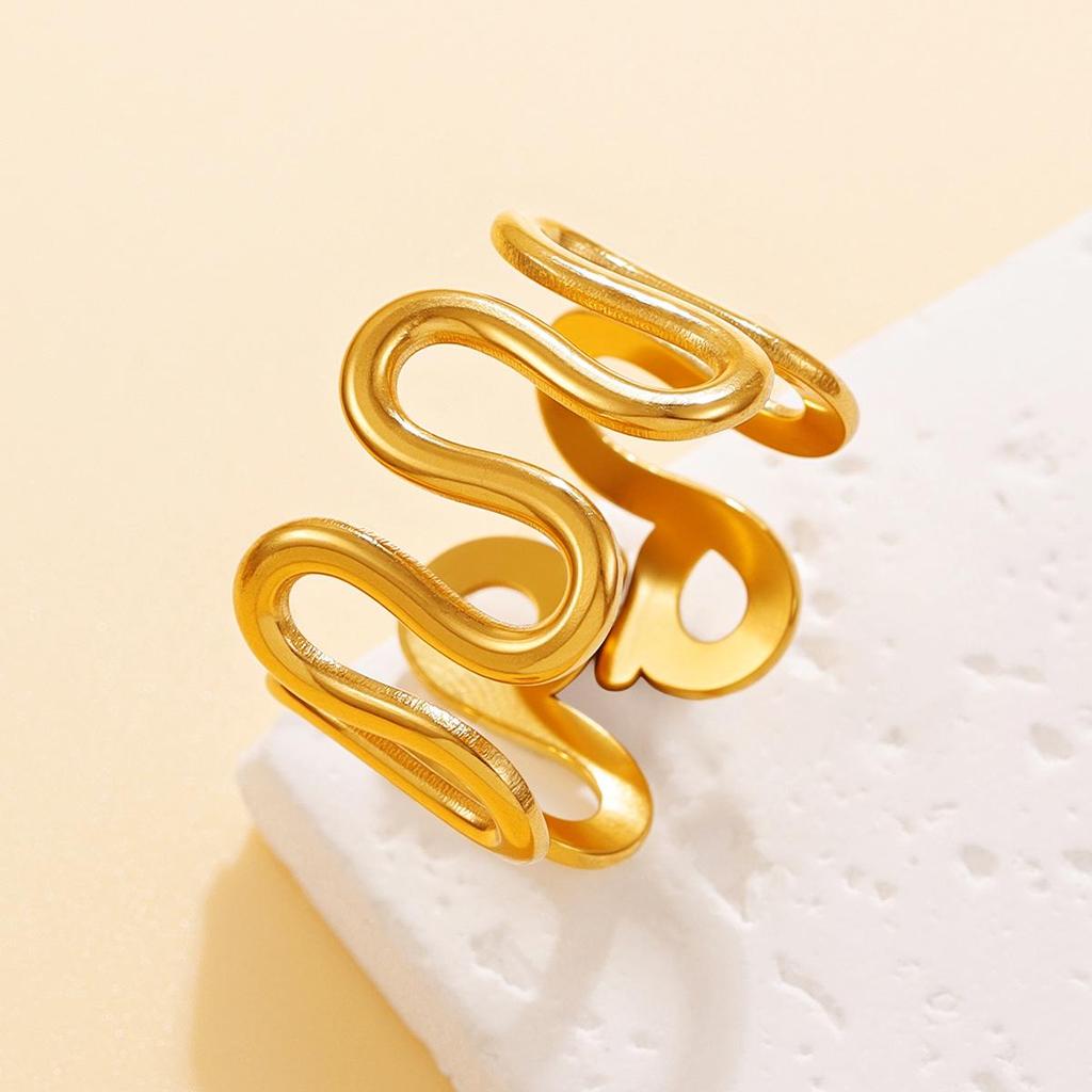French Chic Curved Open Stainless Steel Ring - Women's Geometric Jewelry