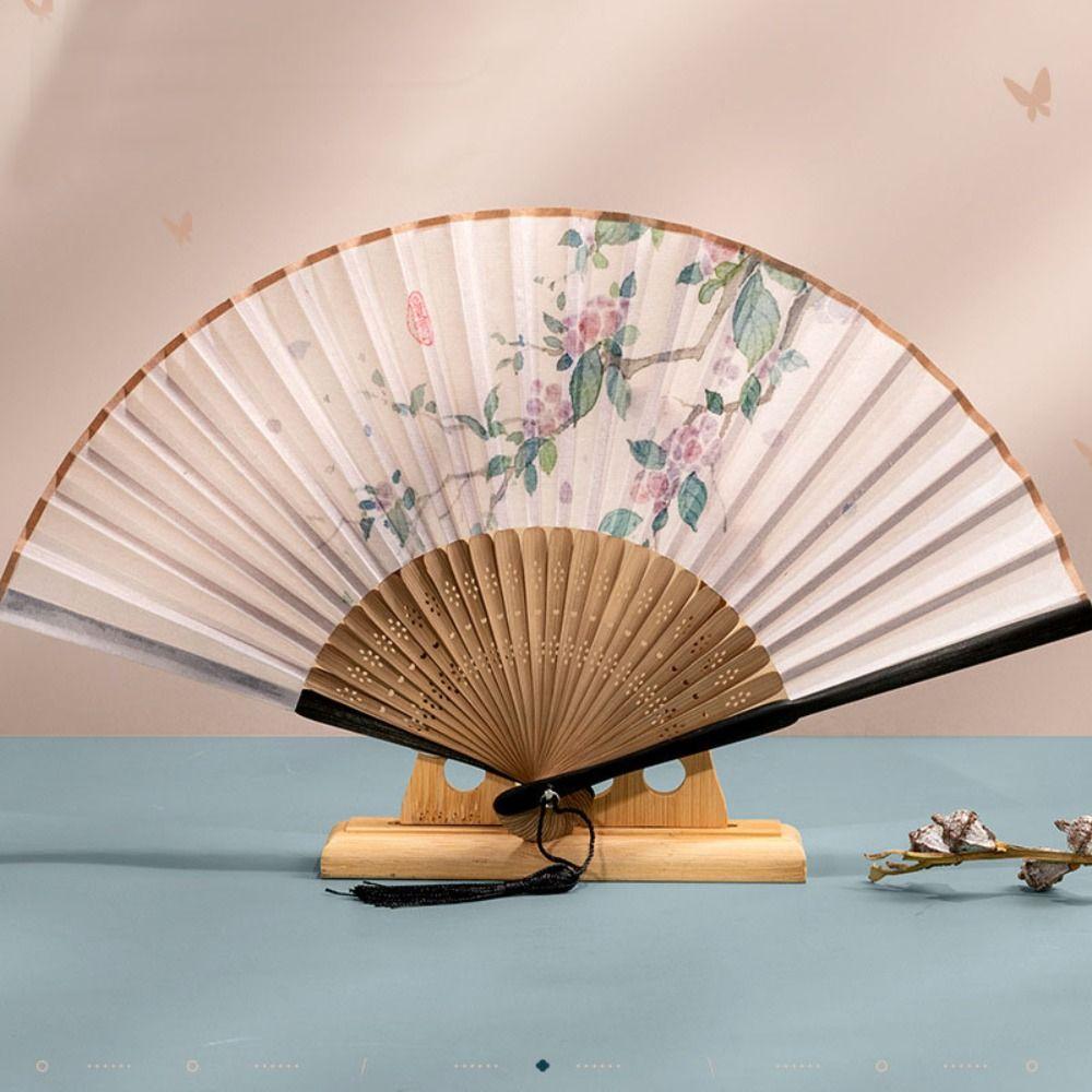 Silk Cloth Dance Hand Fan Bamboo Handle Props Fan Chinese Style Folding Fan  Home Decoration