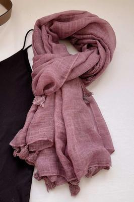 Plum Scarf with Fringes - 180X90 , Cotton with Polyester