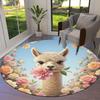 Cuteflowersanimals Round Area Rug,Carpet Rug for Living Room Bedroom Sofa Playroom Decor,Non Slip Floor Mat