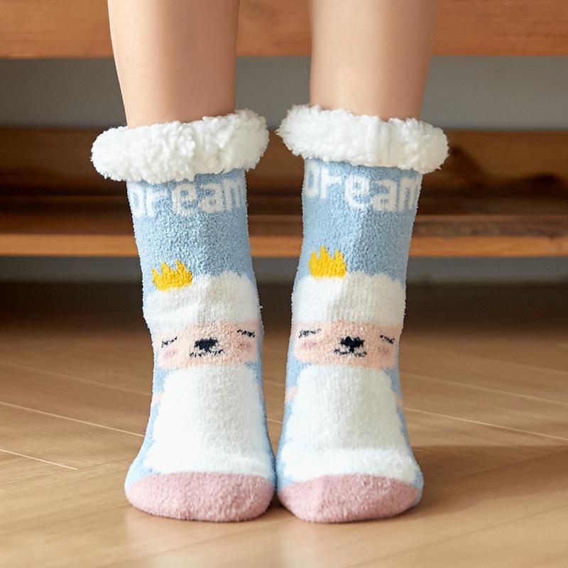 Women's Fleece Christmas Snow Socks - Cozy Floor Slippers for Maternity, Bare Leg Warmth