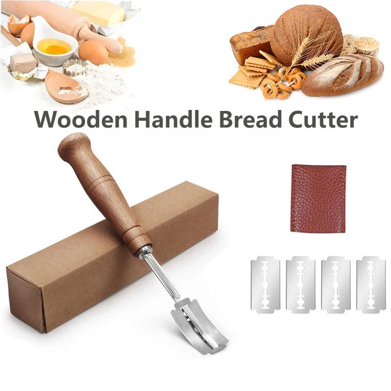 Stainless Steel Bread Lame with Wood Handle Curved Blade Dough Scoring Tool for Baguette Pastry Baking Professional Baker Equipment Kitchen Utensil