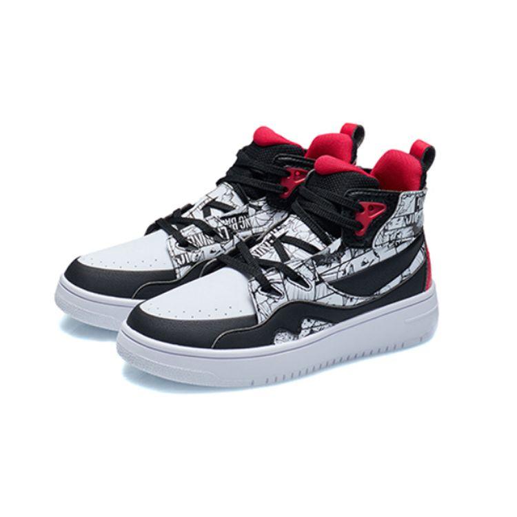 LiNing 937 Graffiti High-Top Skate Shoes Kids Skate Shoes Black White Red YKCR150-1