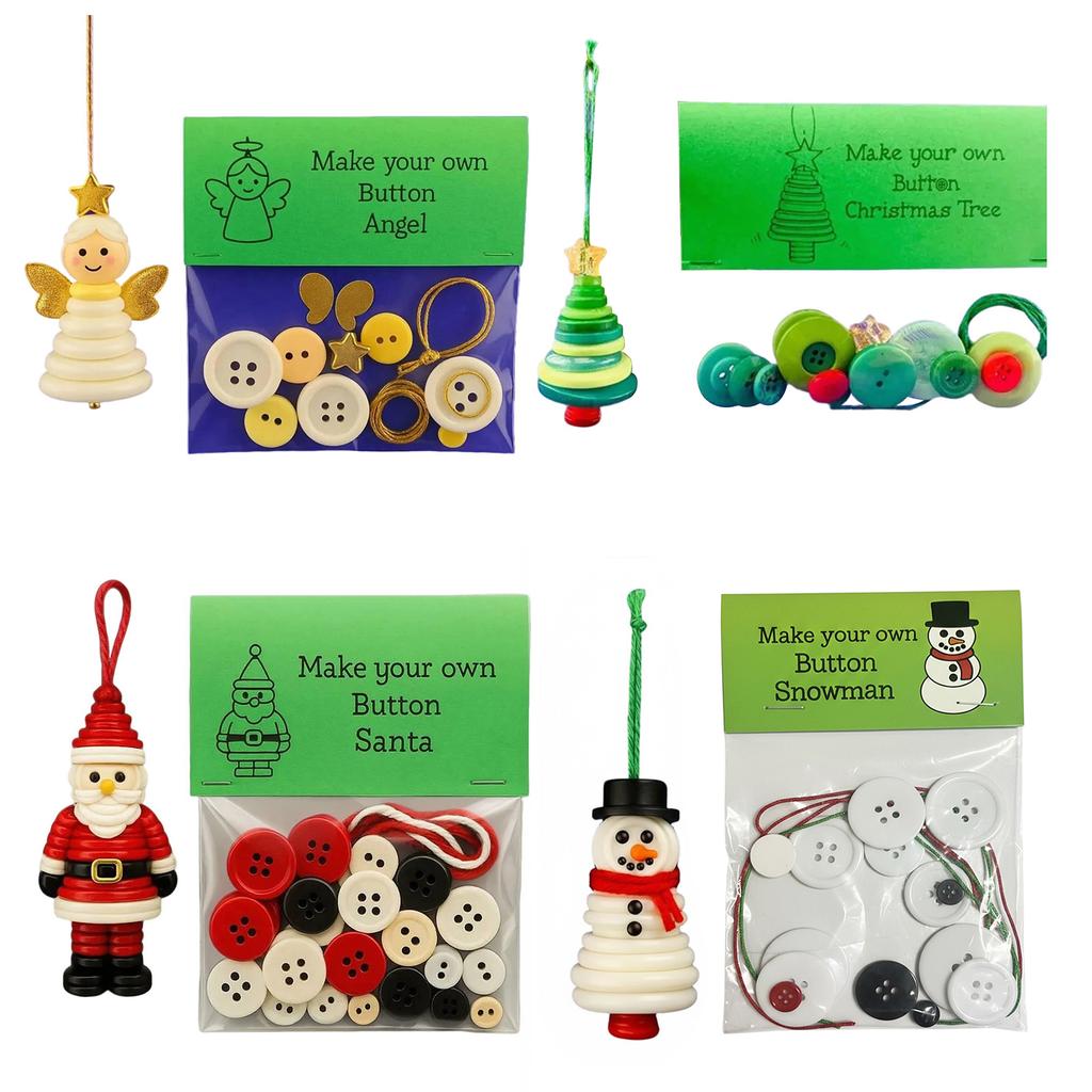 Świąteczne Zestawy Ozdób z Guzików DIY Ręcznie Robiony Zestaw do Tworzenia Guzikowego Świętego Mikołaja Dekoracja Świąteczna w Kształcie Choinki Wisząca Ozdoba