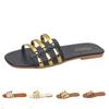 Damen-Freizeit-Metallstreifen mit farblich abgesetztem flachem Boden für den Außenbereich, Sandalen und Hausschuhe