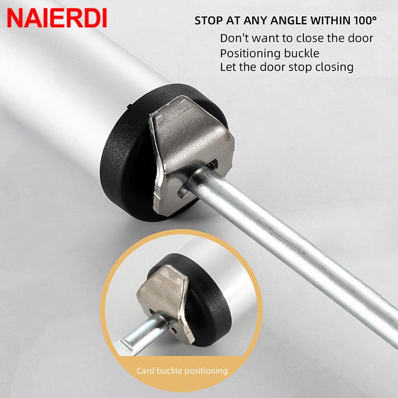 NAIERDI Automatic Door Closer 35kg Aluminum Alloy Soft Closing Adjustable Gas Spring 100 Degree Positioning Stop Door Hardware