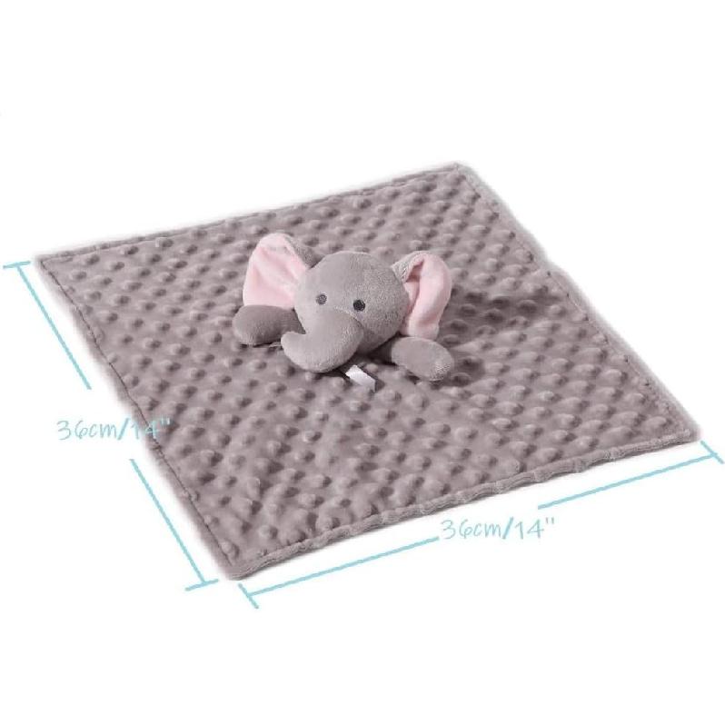 CREVENT Cozy Plush Baby Security Blanket Loveys for Baby Boys and Girls, Minky Dot Front + Sherpa Backing with Animal Head (Grey Elephant + Tag)