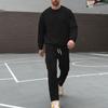 Men's Casual Sportswear Set Autumn/Winter Fleece-Lined Heavyweight Oversized Long-Sleeved Crew Neck Sweatshirt and Trousers Set