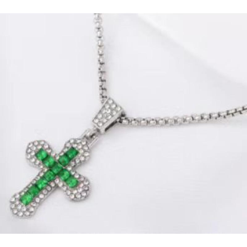 Cross with Diamond Pendant Necklace Autumn and Winter Long Sweater Chain Street Hip Hop Necklace