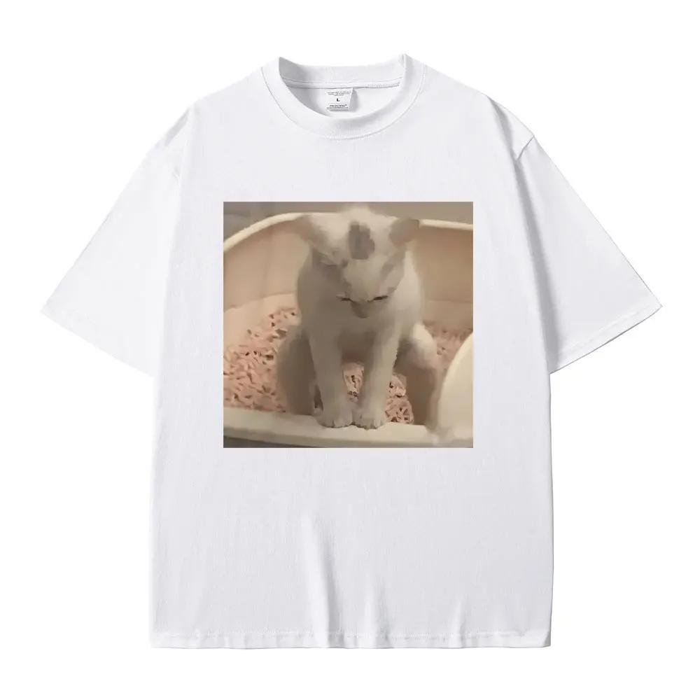 Funny Meme Tshirt Kitty Cat Taking A Poop Kitten Joke Graphic T-shirt Men Women Casual Oversized T Shirts Male Tees 50610