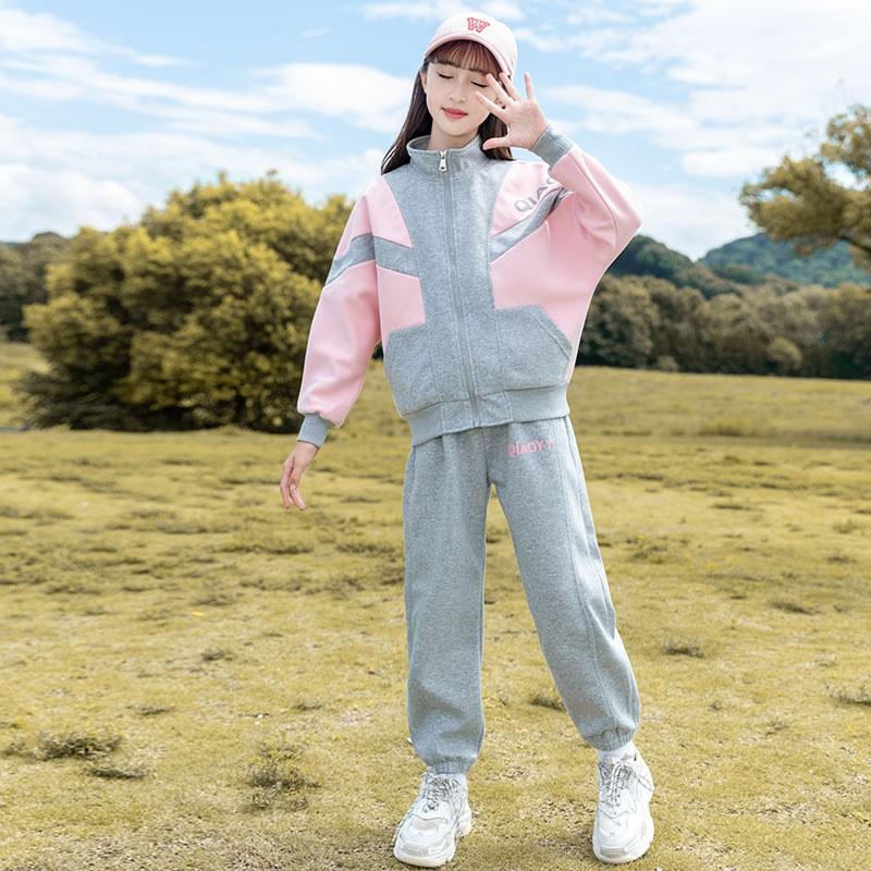 Girls 2-Piece Tracksuit Set Kids Sporty Style Letter Print Long Sleeve Pants