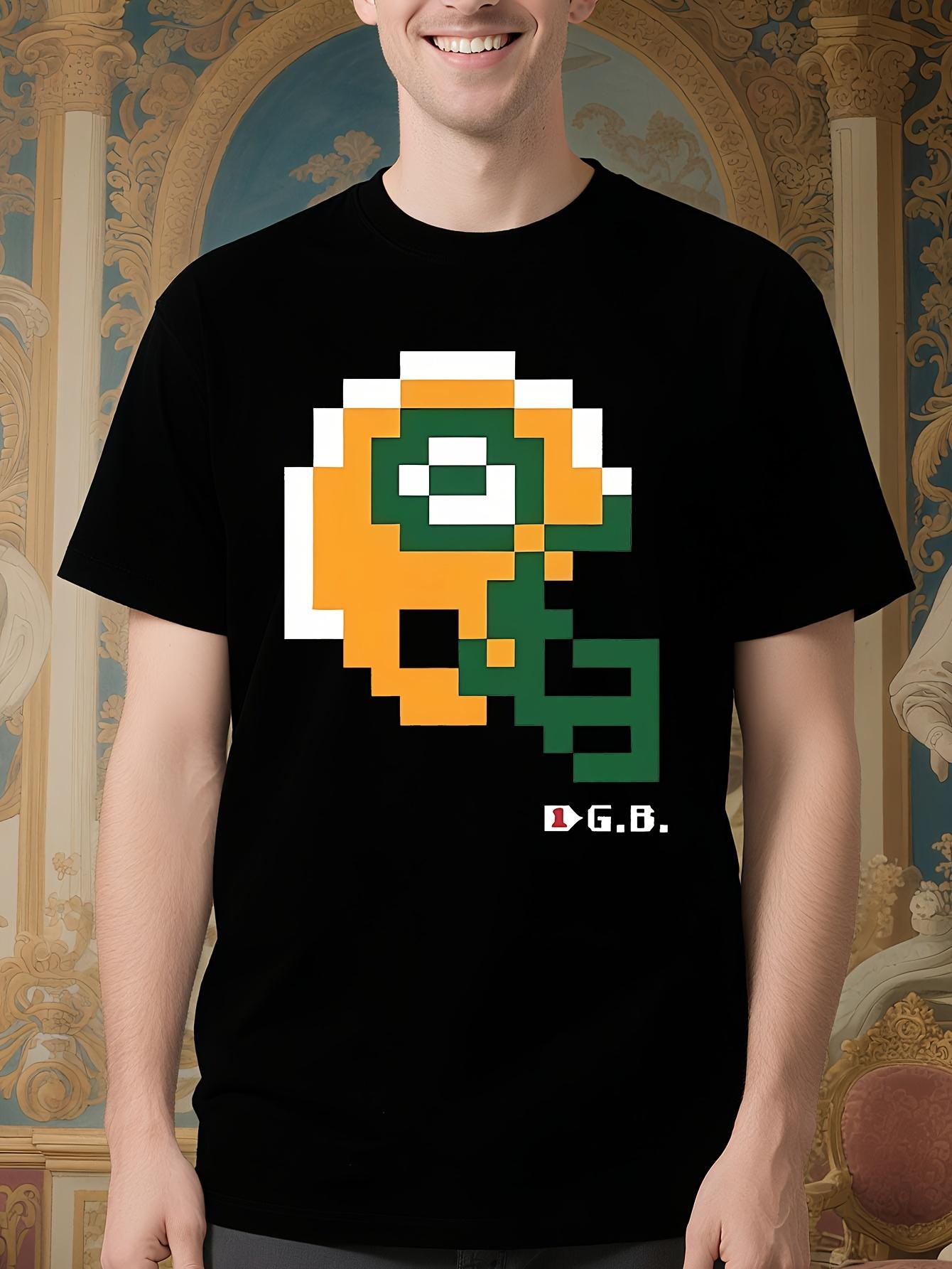 Tecmo Bowl Packer Helmet Print T-shirt100% Cotton L
