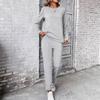 Completo da Donna Moda a Manica Corta con Scollo Rotondo e Taschino, Pantaloni a Gamba Dritta