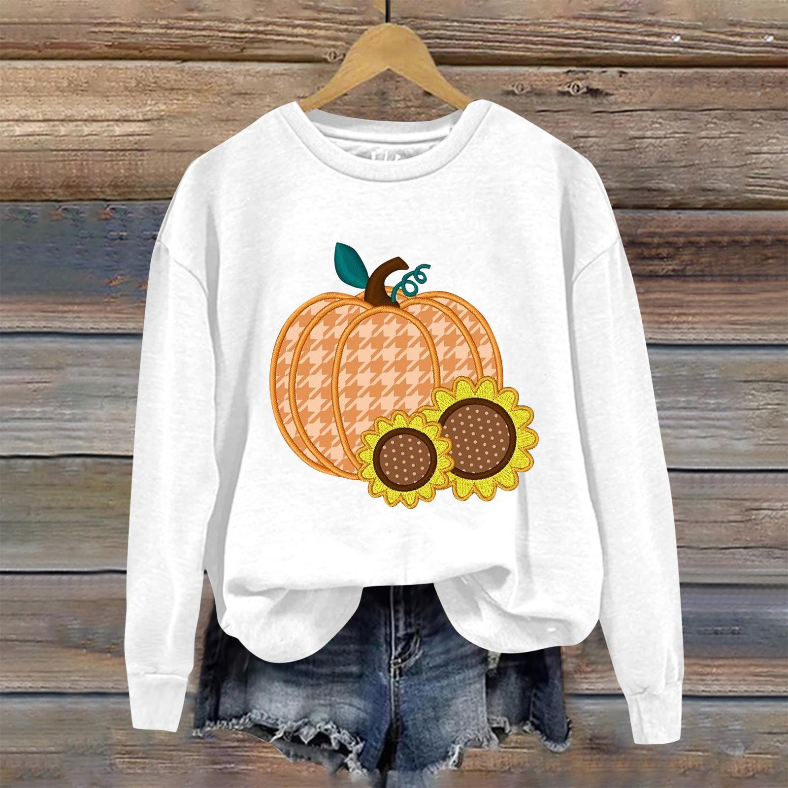 

Женская мода Хэллоуин с длинным рукавом с принтом Свободная толстовка с круглым вырезом Топ XL белый