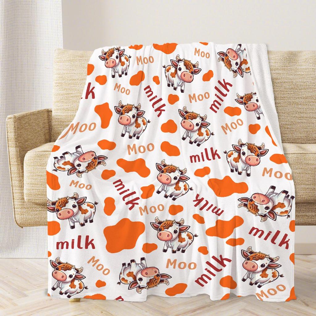 Cartoon Farm Cow Printed Blanket for Sofa Bed Travel Camping Living Room Office Conditioning Blanket for All Seasons Gifts