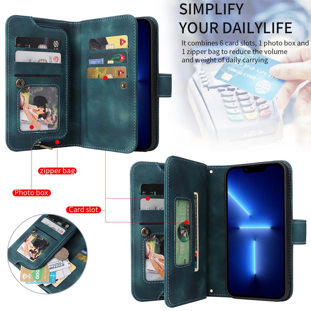 Wallet Leather Zipper Purse Multi Card Slots Crossbody Lanyard Bag Case for iPhone 15 14 Plus 12 13 11 Pro Max for Samsung S23 S22 S21 S20 Ultra Plus