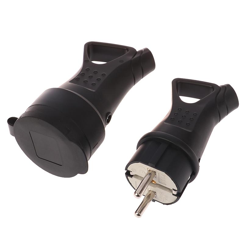 Eu Rubber Waterproof Socket Plug Electrial Grounded European Connector With Cover Ip54 For Diy Power Cable Cord 16A 250V