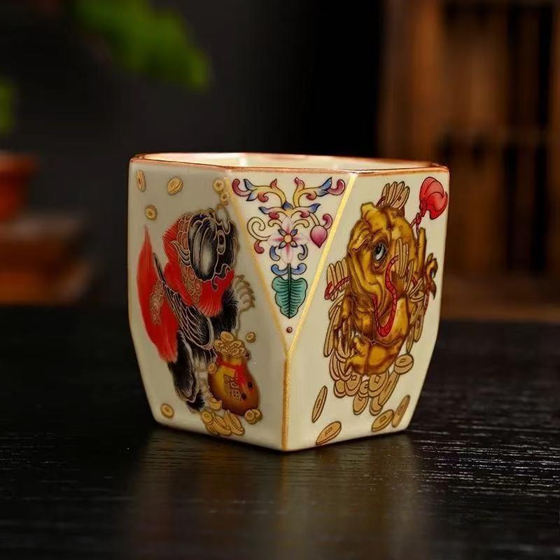 Ru kiln teacup twisted branch lotus auspicious eight square cup retro big rooster teacup master cup single cup ceramic cup