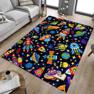 1PC Space Rockets Space Planets Non-Slip Floor Carpet Compatible for Office&Living Room&Bedroom&Dining Room - Flat-Weave Machine-O332