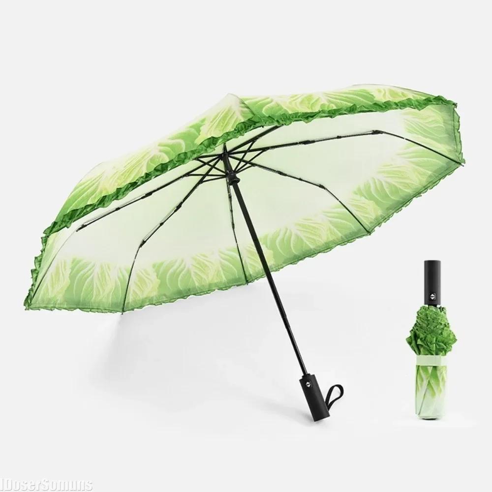 Creative Cabbage Shaped Folding Umbrella Dual Use Sun Rain Parasol Gift