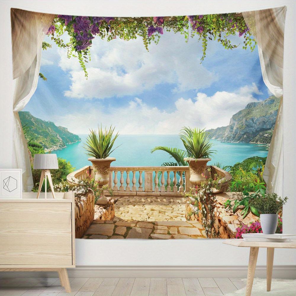 Seaside Balcony Tapestry Background Cloth Hanging Cloth Bedroom Bedside Decorative Wall Cloth Rental Dormitory Tapestry