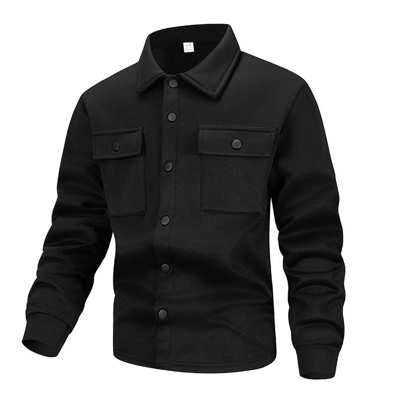 

Men s Shirts Multi-pocket Long-sleeved Jackets Solid-color Button Cardigan Casual Tops S чёрный