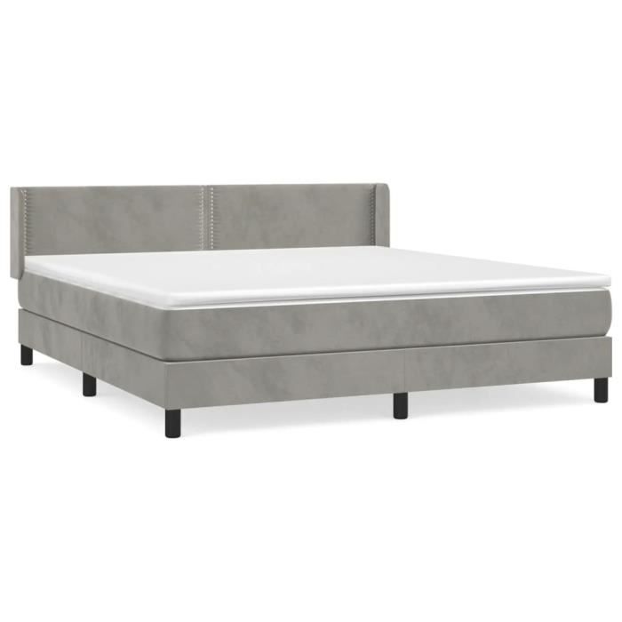3130913 vidaXL Lit à sommier tapissier et matelas Gris clair 180x200cm Velours