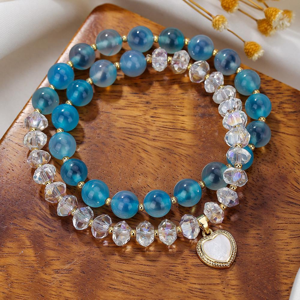 Bracelet de Perles en Agate Naturelle et Cristal Autrichien - Bijou Vintage Haut de Gamme pour Femme