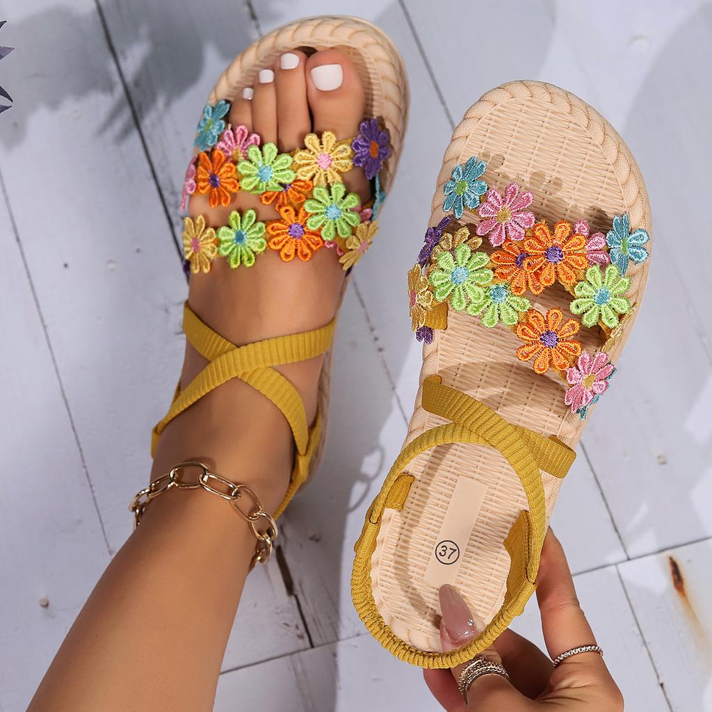 New Fashion Hundred Women's Cross Strap Flower Sandals - Non-Slip Wearable Fairytale Style Indoor and Outdoor Summer Shoes