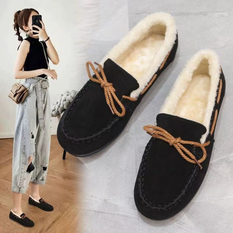 Doudou Shoes Single Shoes Winter New Women's Velvet Flat-bottomed Casual Shoes Lazy Cotton Shoes