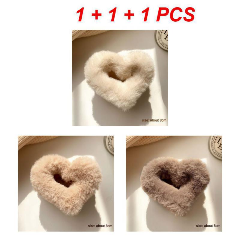 1/2/3Pcs Plush Heart Hair Clips For Women Autumn Winter Fur Hair Crab Clip Elegant Shark Hair Claws Headwear Hair Accessories