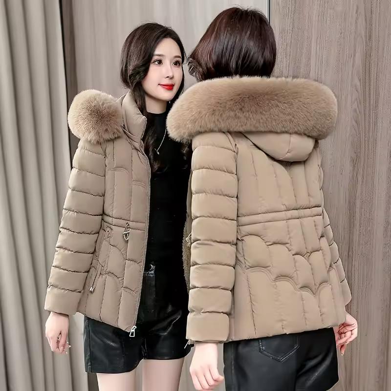 Giacca invernale da donna Parka Moda Alta qualità Caldo cotone imbottito Cappotto corto da donna Soprabito con cappuccio Tops