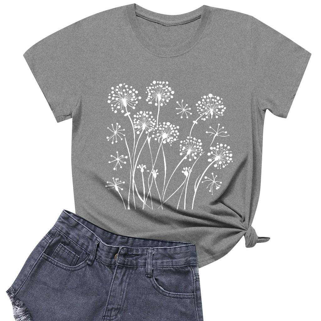 Women's Fashion Casual Printed Short Sleeve Round Neck Pullover Tops