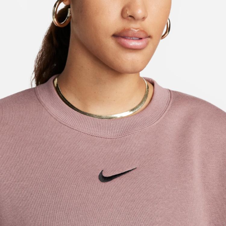 Nike Sportsklær Phoenix Fleece Ensfarget Logo Løs Crew Neck Genser Dame Topper Smoky-Mauve DQ5761-208