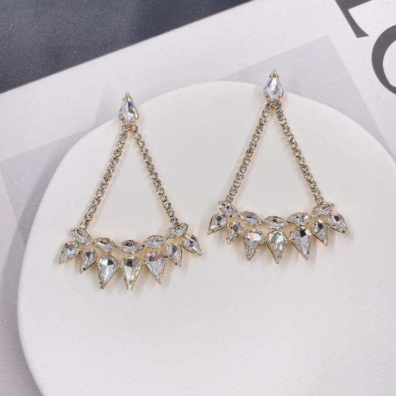 Triangle pendant rhinestone statement earrings claw chain women s