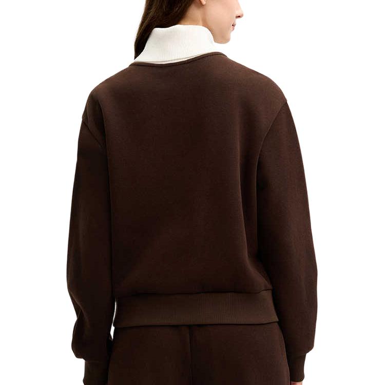 Fila Modern Heritage Warm Comfortable Soft Half-Zip Color Block College Sweatshirt Women Sweatshirt Deep-Rock-Brown F11W518204F-BN